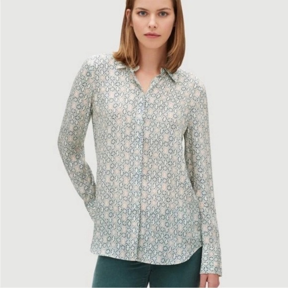 NWT Lafayette 148 Scottie Decorative Crepe Viscose Silk Blouse Button Up Large - Picture 11 of 12